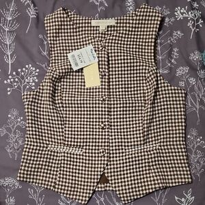 Monteau Brown and White Checkered Vest Women's Size Medium